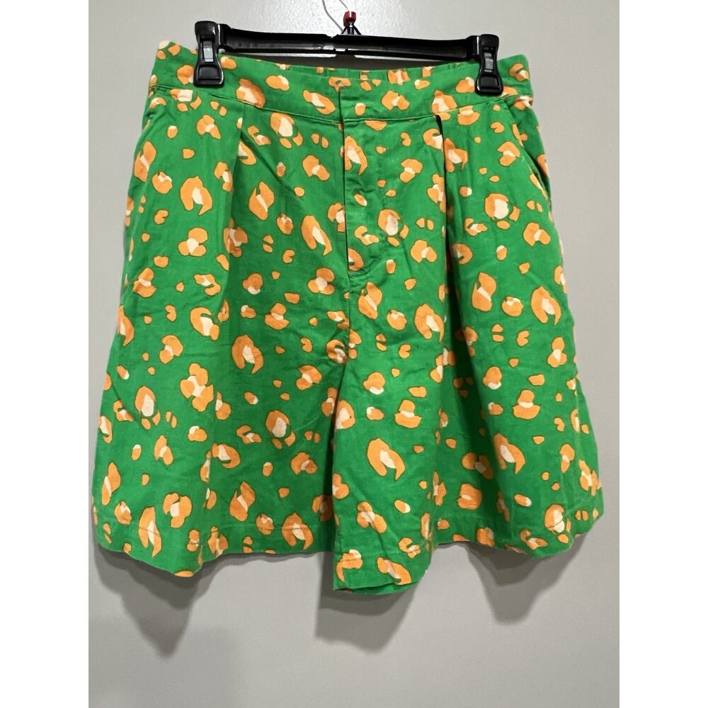 Summer Chic Resort vibrant Green & Orange Spotted Linen Blend Shorts Medium - Picture 2 of 6